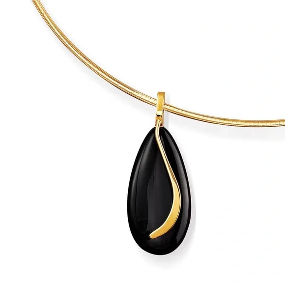 Ross Simons 14K Gold and Onyx Almond Sweep Teardrop Pendant NWT - Picture 3 of 9